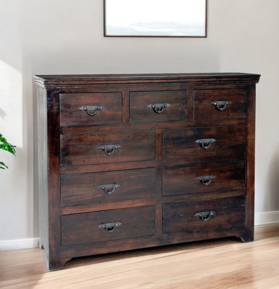 60" Brown Solid Wood Nine Drawer Double Dresser