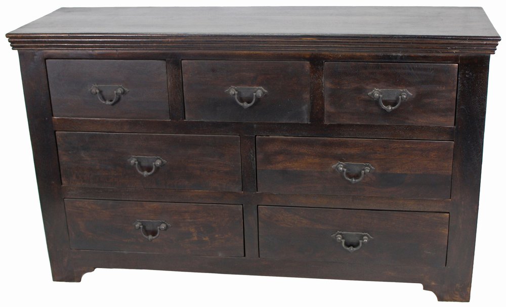60" Brown Solid Wood Seven Drawer Triple Dresser