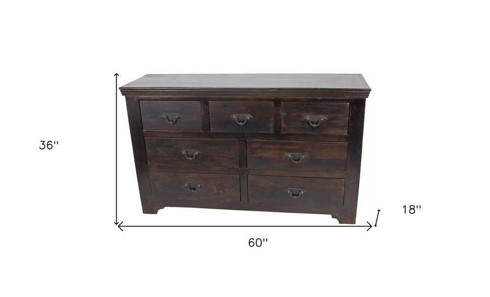 60" Brown Solid Wood Seven Drawer Triple Dresser