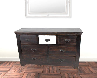 60" Brown Solid Wood Seven Drawer Triple Dresser