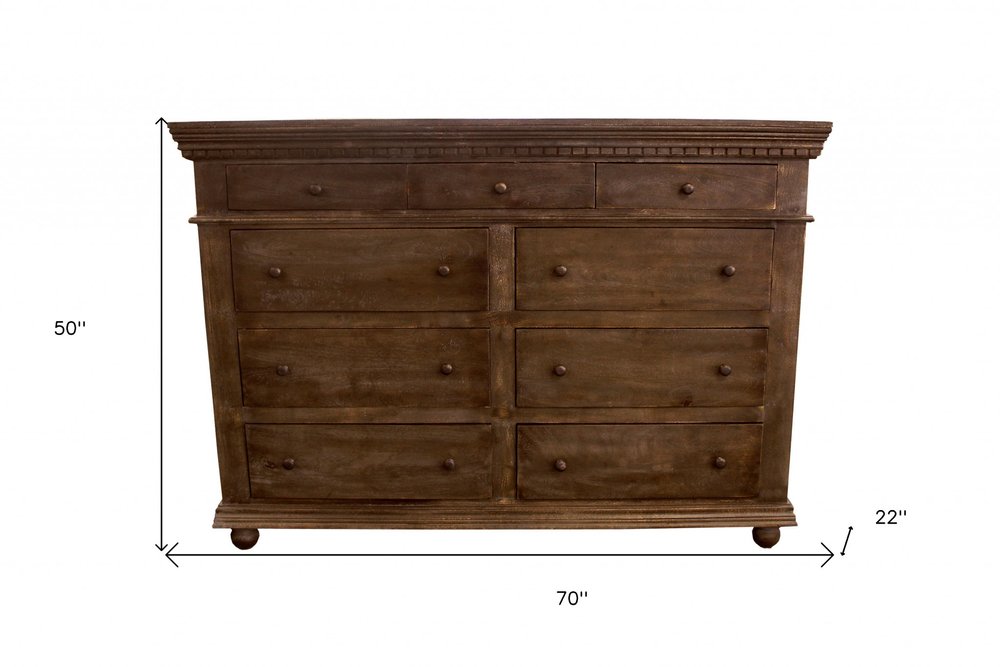70" Tobacco Solid Wood Nine Drawer Gentleman's Chest