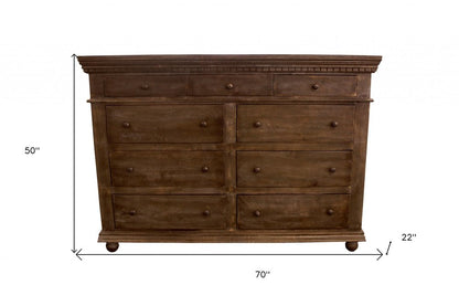 70" Tobacco Solid Wood Nine Drawer Gentleman's Chest