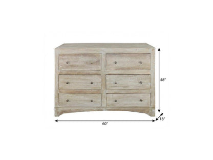 60" Brown Solid Wood Six Drawer Double Dresser