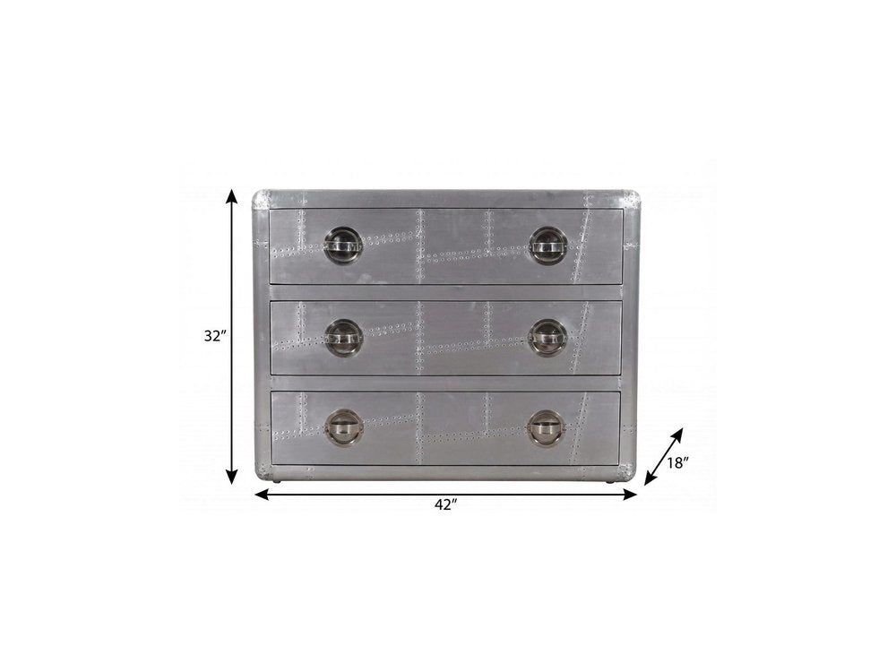 42" Silver Aluminum Three Drawer Dresser