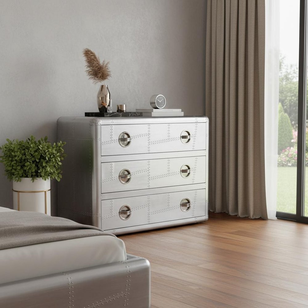 42" Silver Aluminum Three Drawer Dresser