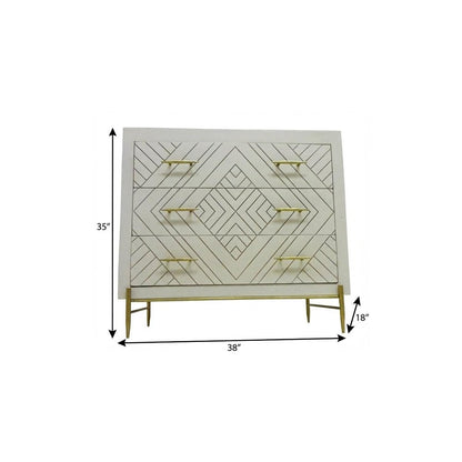 38" Ivory Solid Wood Three Drawer Dresser