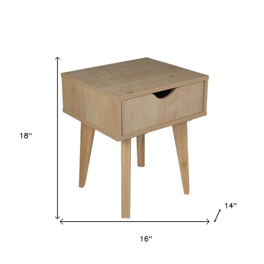 18" Natural Solid Manufactured Wood and Wood One Drawer Nightstand