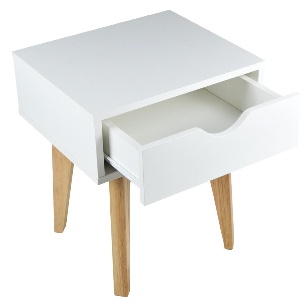 18" White Solid Manufactured Wood and Wood One Drawer Nightstand