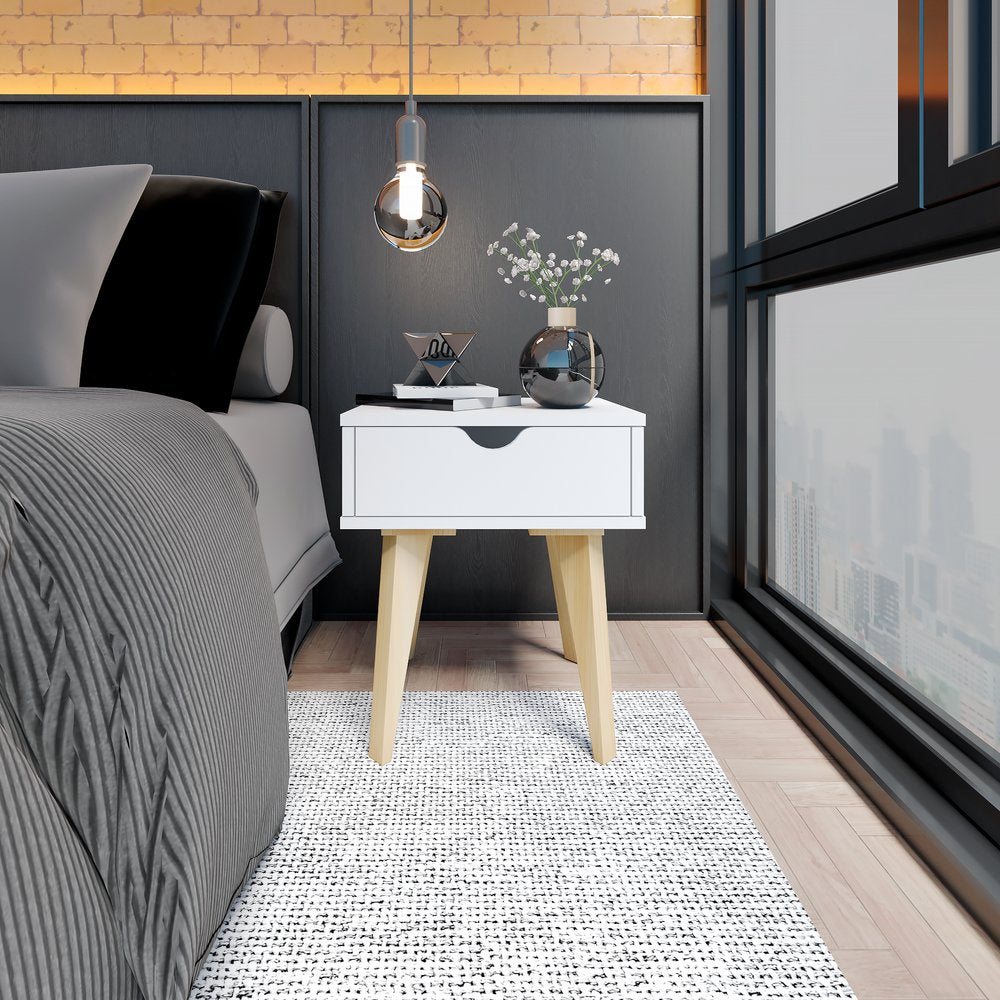 18" White Solid Manufactured Wood and Wood One Drawer Nightstand