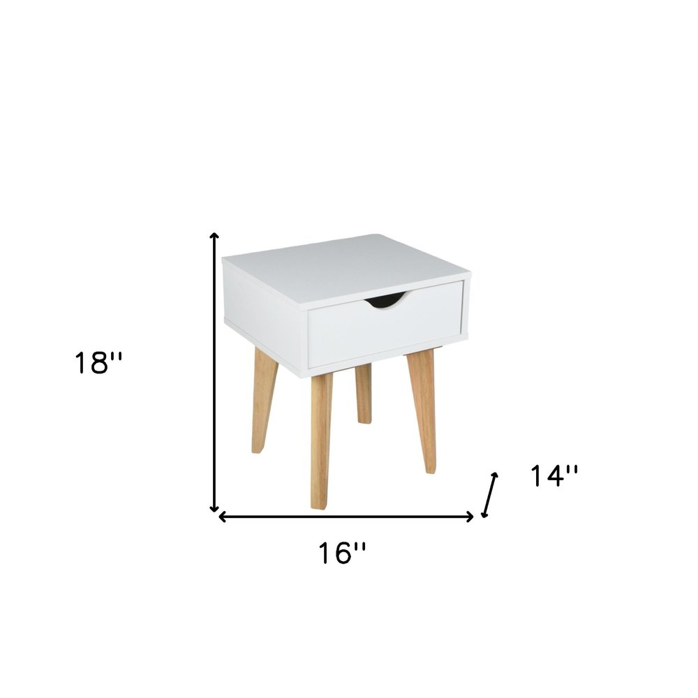 18" White Solid Manufactured Wood and Wood One Drawer Nightstand