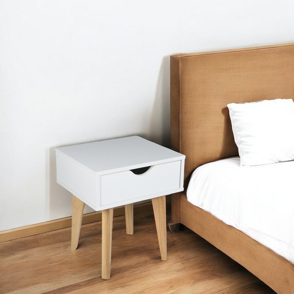 18" White Solid Manufactured Wood and Wood One Drawer Nightstand