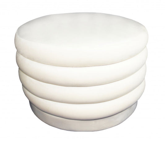 31" White Velvet Tufted Round Cocktail Ottoman