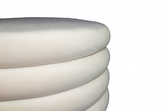 31" White Velvet Tufted Round Cocktail Ottoman
