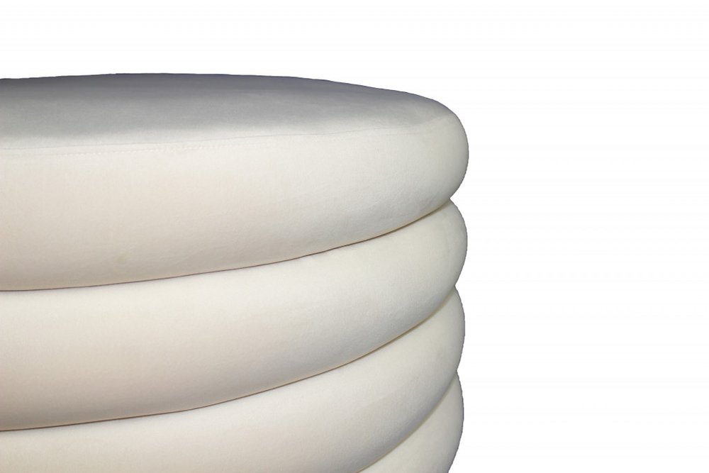 31" White Velvet Tufted Round Cocktail Ottoman