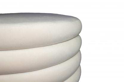 31" White Velvet Tufted Round Cocktail Ottoman