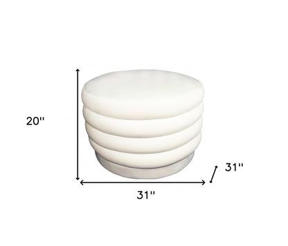 31" White Velvet Tufted Round Cocktail Ottoman
