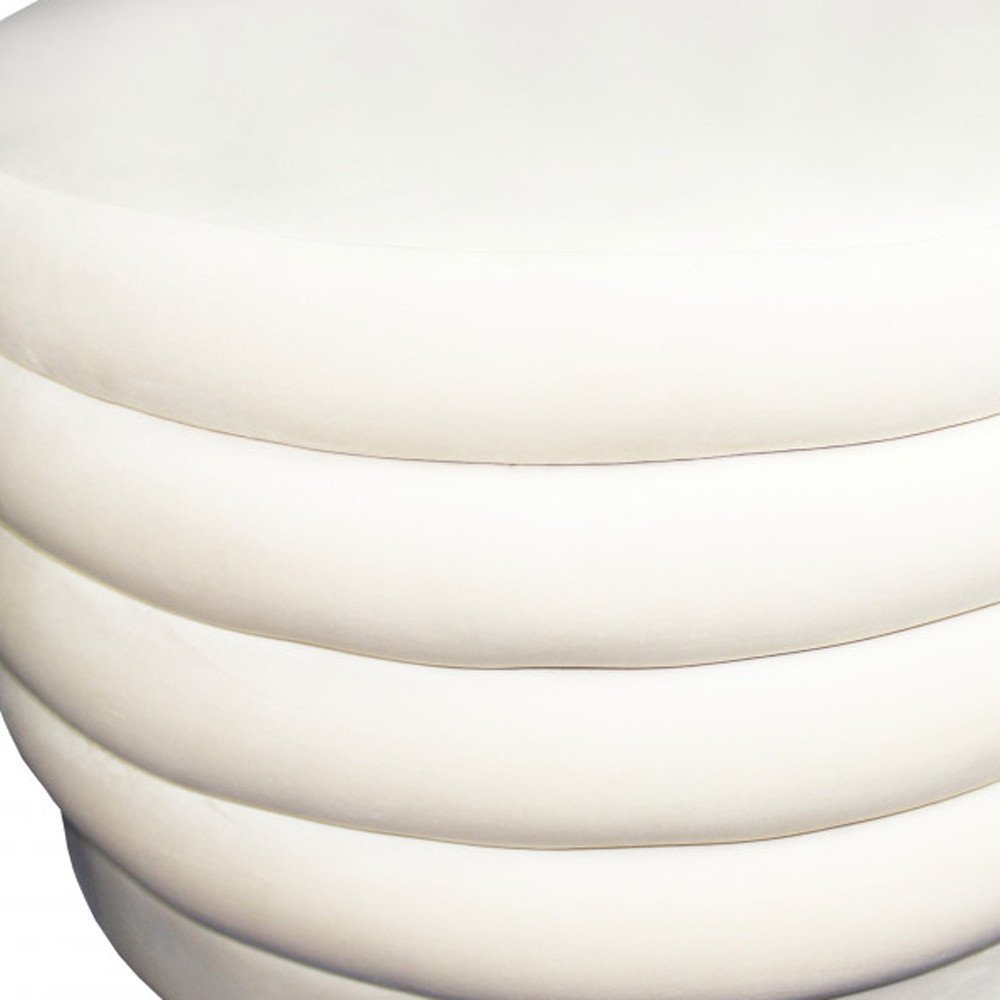 31" White Velvet Tufted Round Cocktail Ottoman