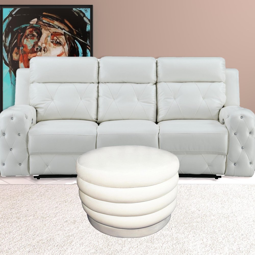 31" White Velvet Tufted Round Cocktail Ottoman