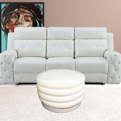 31" White Velvet Tufted Round Cocktail Ottoman