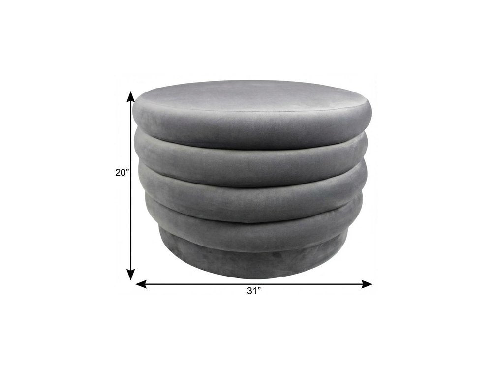 31" Gray Velvet Tufted Round Cocktail Ottoman