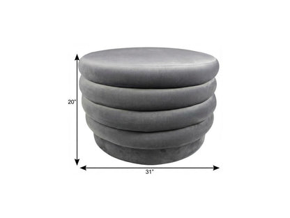 31" Gray Velvet Tufted Round Cocktail Ottoman