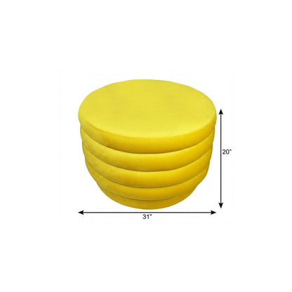 31" Yellow Velvet Tufted Round Cocktail Ottoman