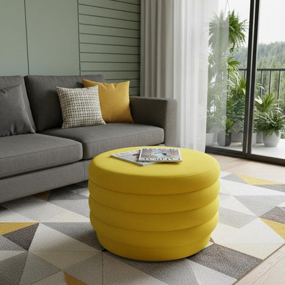 31" Yellow Velvet Tufted Round Cocktail Ottoman