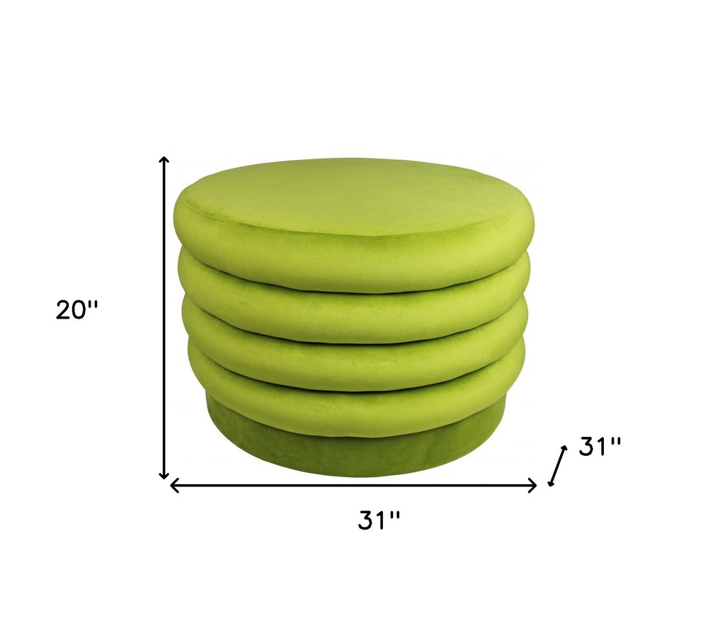 31" Green Velvet Tufted Round Cocktail Ottoman