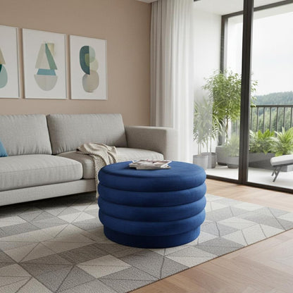 31" Blue Velvet Tufted Round Cocktail Ottoman