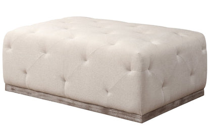 48" Ivory Velvet And Brown Tufted Cocktail Ottoman