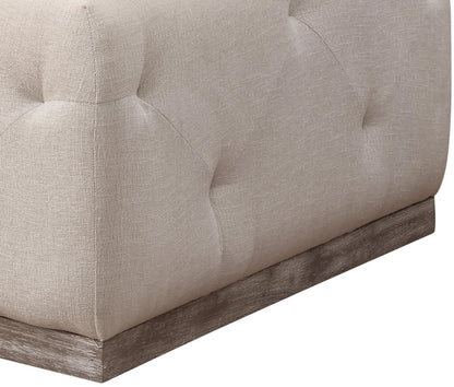 48" Ivory Velvet And Brown Tufted Cocktail Ottoman