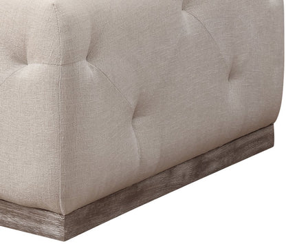 48" Ivory Velvet And Brown Tufted Cocktail Ottoman