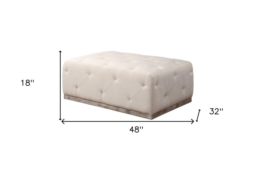 48" Ivory Velvet And Brown Tufted Cocktail Ottoman