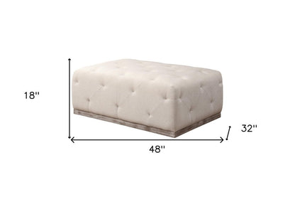 48" Ivory Velvet And Brown Tufted Cocktail Ottoman