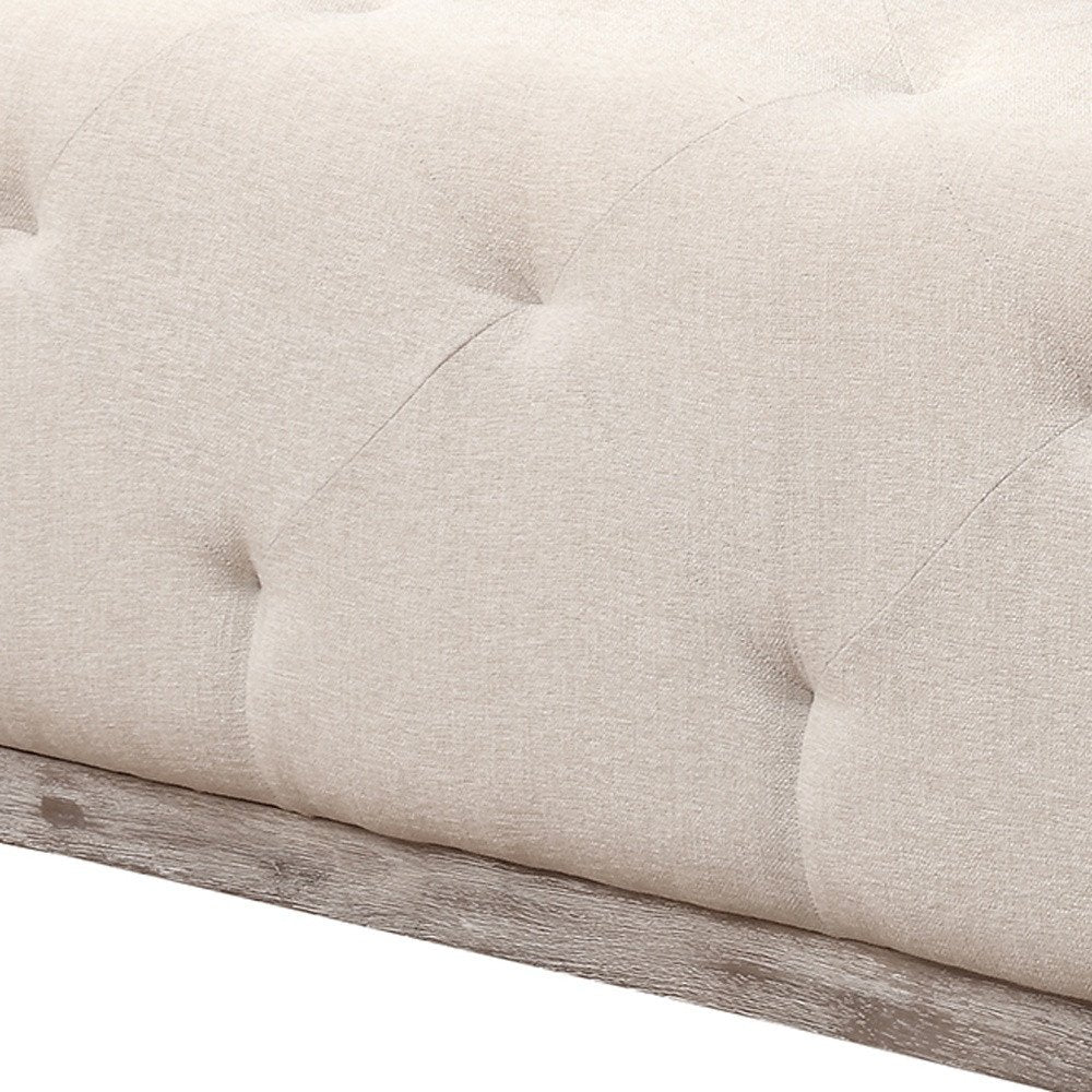 48" Ivory Velvet And Brown Tufted Cocktail Ottoman