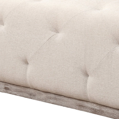 48" Ivory Velvet And Brown Tufted Cocktail Ottoman