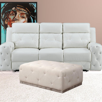 48" Ivory Velvet And Brown Tufted Cocktail Ottoman