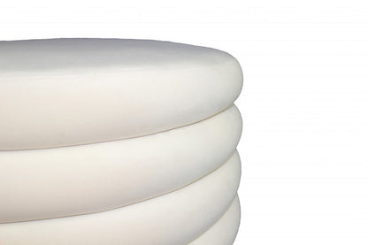 21" White Velvet Tufted Round Cocktail Ottoman