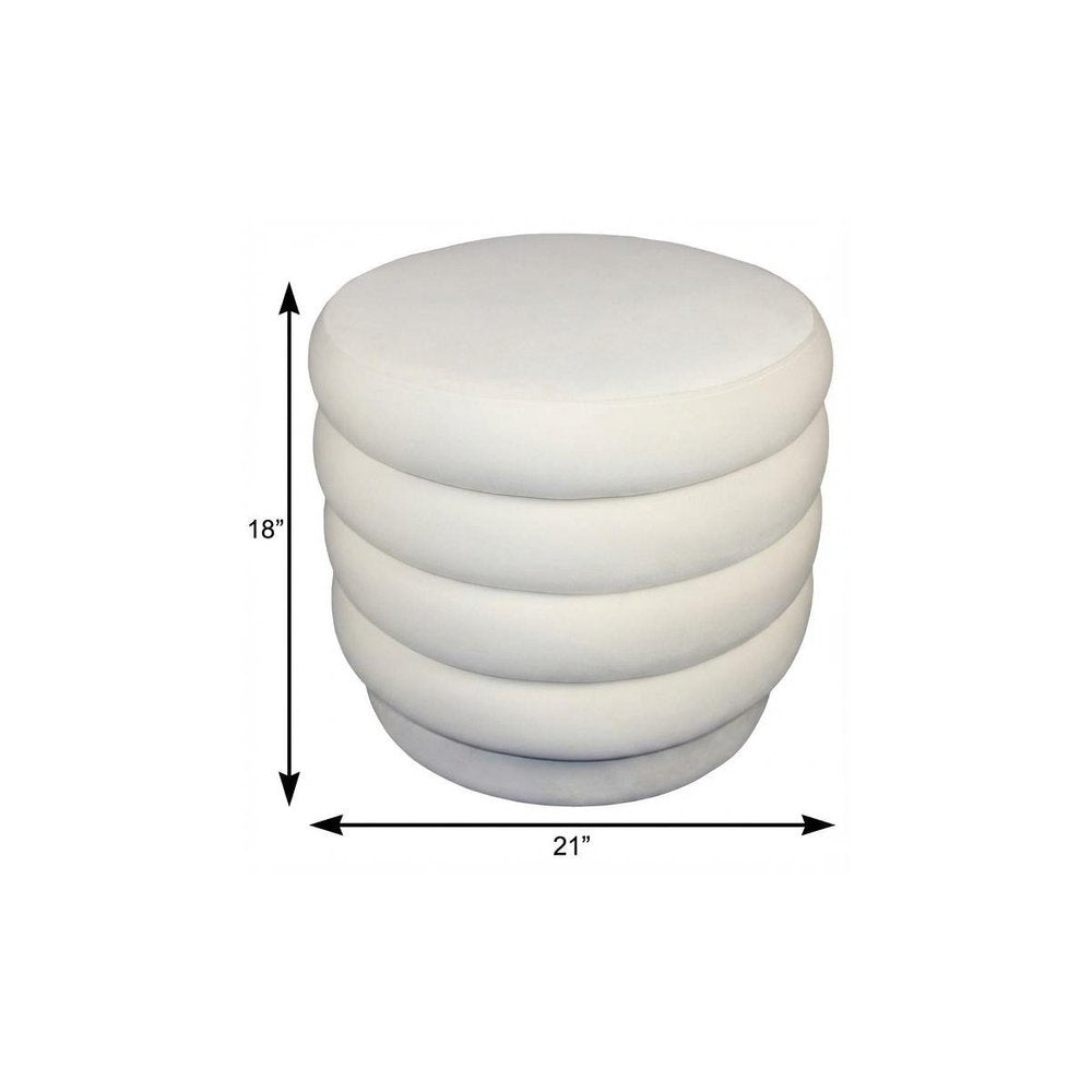 21" White Velvet Tufted Round Cocktail Ottoman