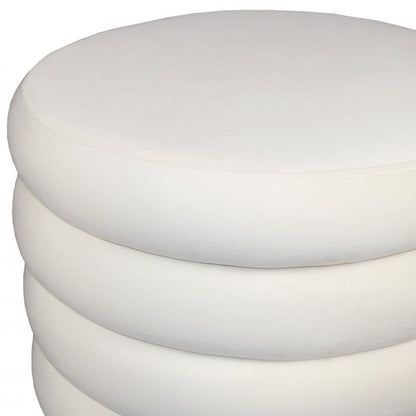 21" White Velvet Tufted Round Cocktail Ottoman