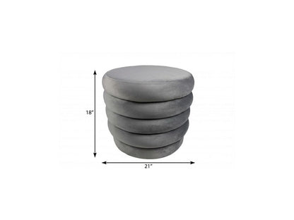 21" Gray Velvet Tufted Round Cocktail Ottoman