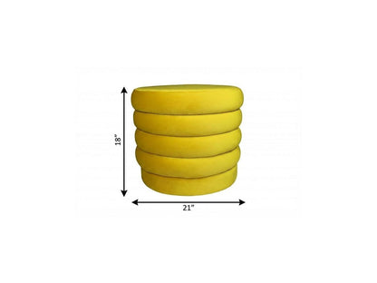 21" Yellow Velvet Tufted Round Cocktail Ottoman