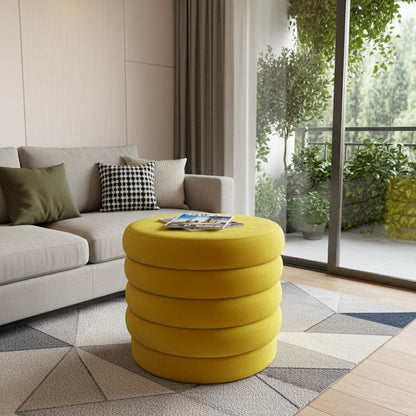 21" Yellow Velvet Tufted Round Cocktail Ottoman