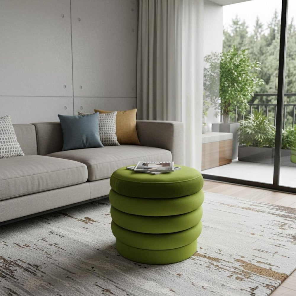 21" Green Velvet Tufted Round Cocktail Ottoman