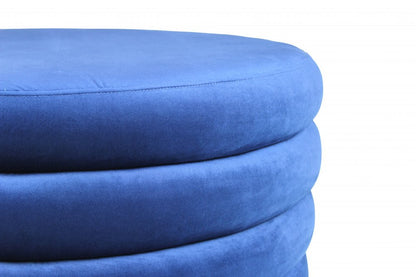 21" Blue Velvet Tufted Round Cocktail Ottoman