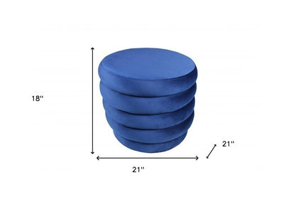 21" Blue Velvet Tufted Round Cocktail Ottoman