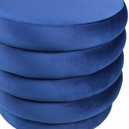 21" Blue Velvet Tufted Round Cocktail Ottoman