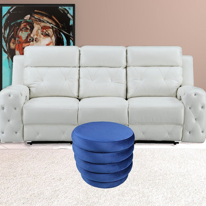 21" Blue Velvet Tufted Round Cocktail Ottoman