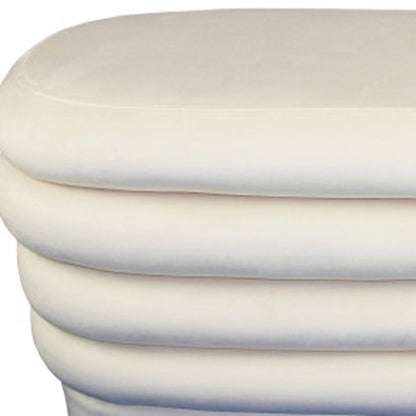 44" White Velvet Tufted Oval Ottoman