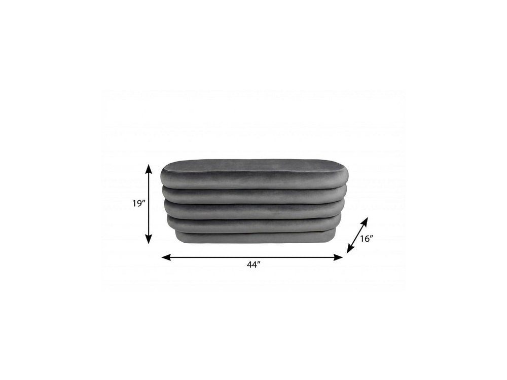 44" Gray Velvet Tufted Oval Ottoman
